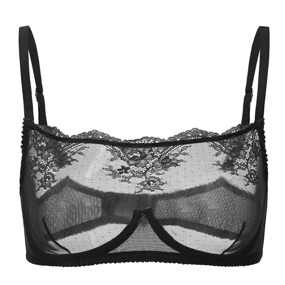 Kim High Neck Sheer Lace Underwire Bra in blue | Amour d'Agnette