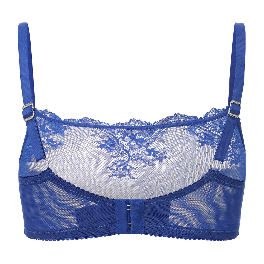 Kim High Neck Sheer Lace Underwire Bra in blue | Amour d'Agnette