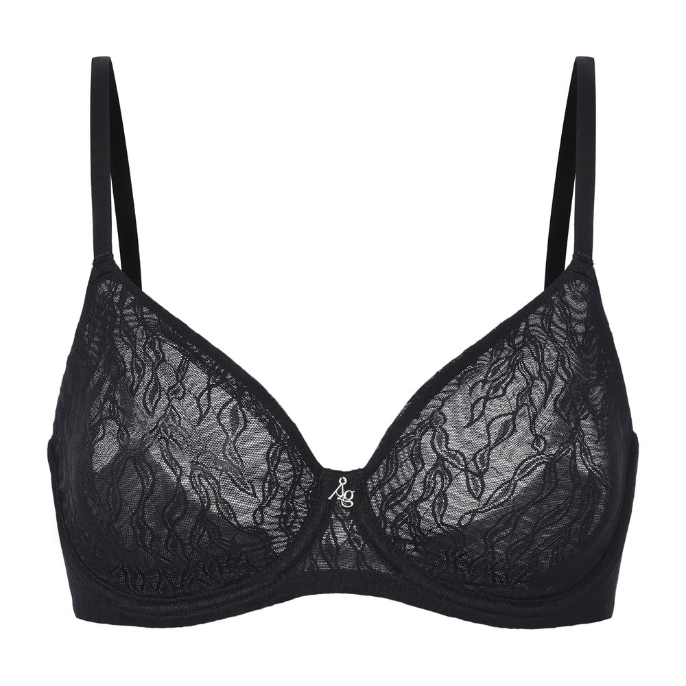 Julie Molded Lace & Mesh T-Shirt Bra in blue | Amour d'Agnette