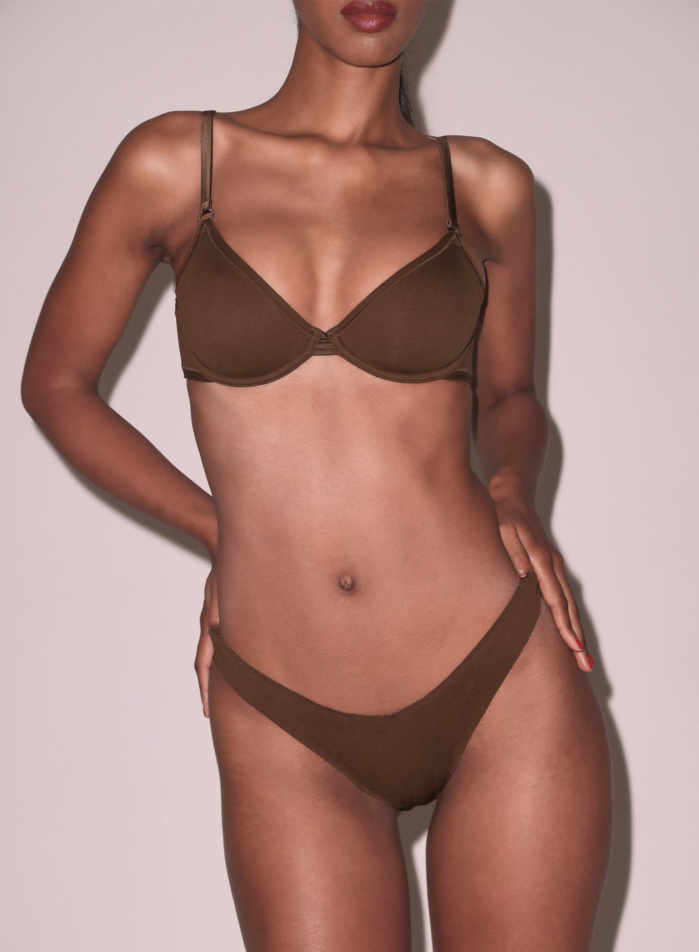 Fleur du Mal Le Stretch Micro Thong in brown