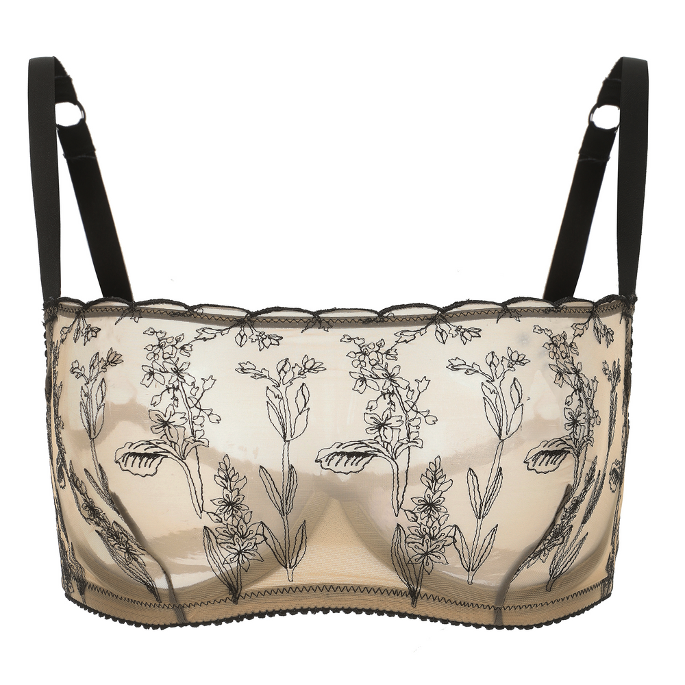 Kim High Neck Floral Embroidered Underwire Bra on Jelly Fabric in beige | Amour d'Agnette