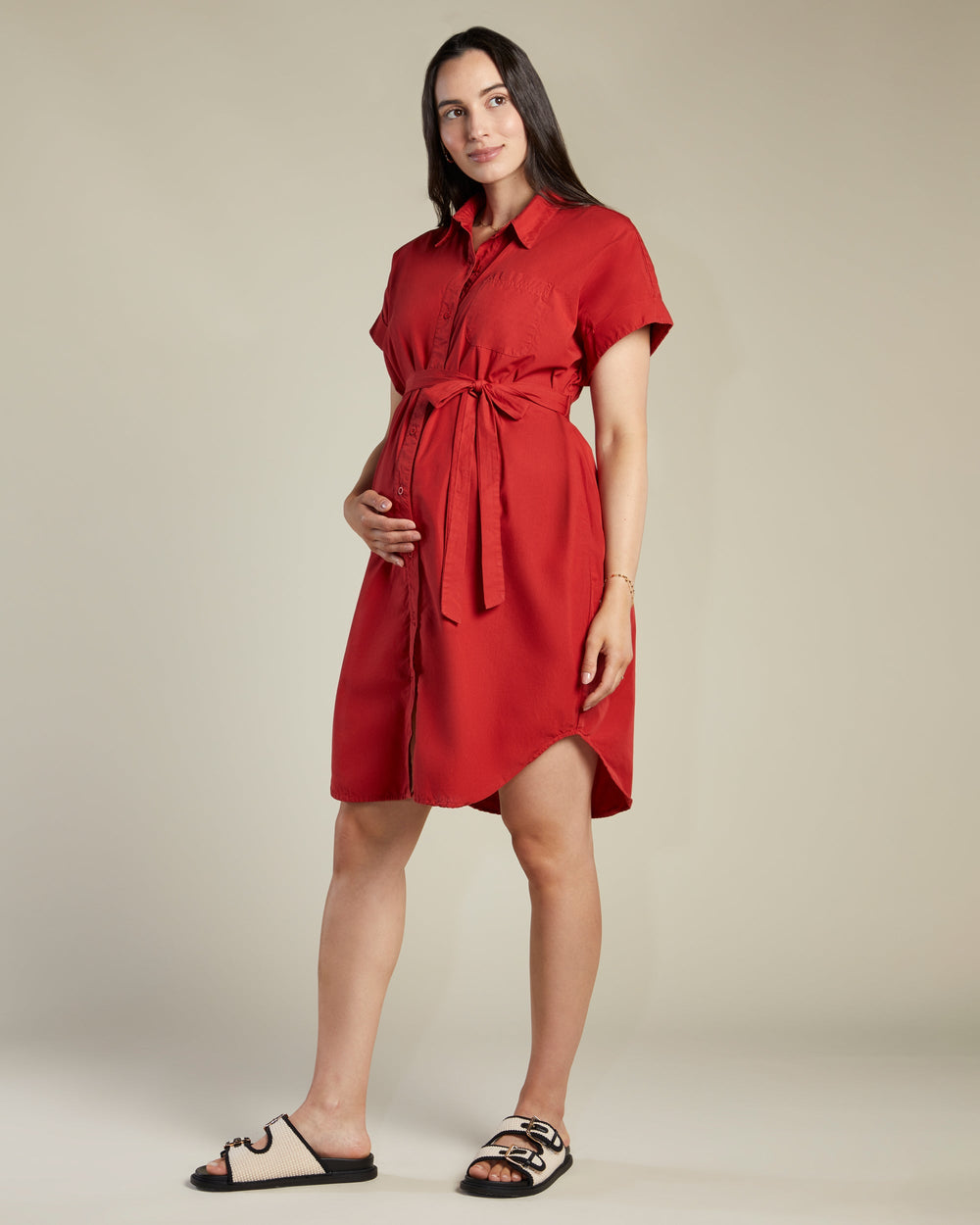 A Pea In the Pod Aspire Shirt Dress in red