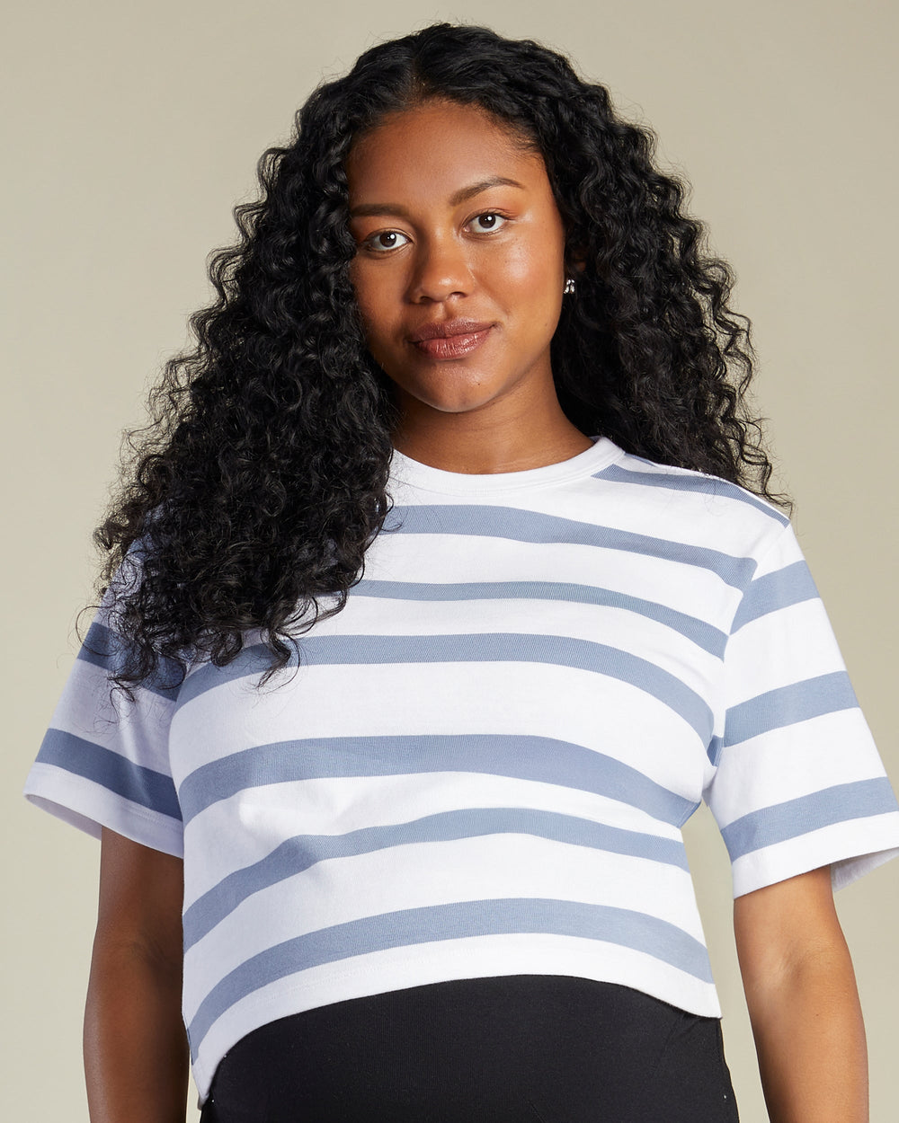 A Pea In the Pod Ease Short Sleeve Striped Top in white