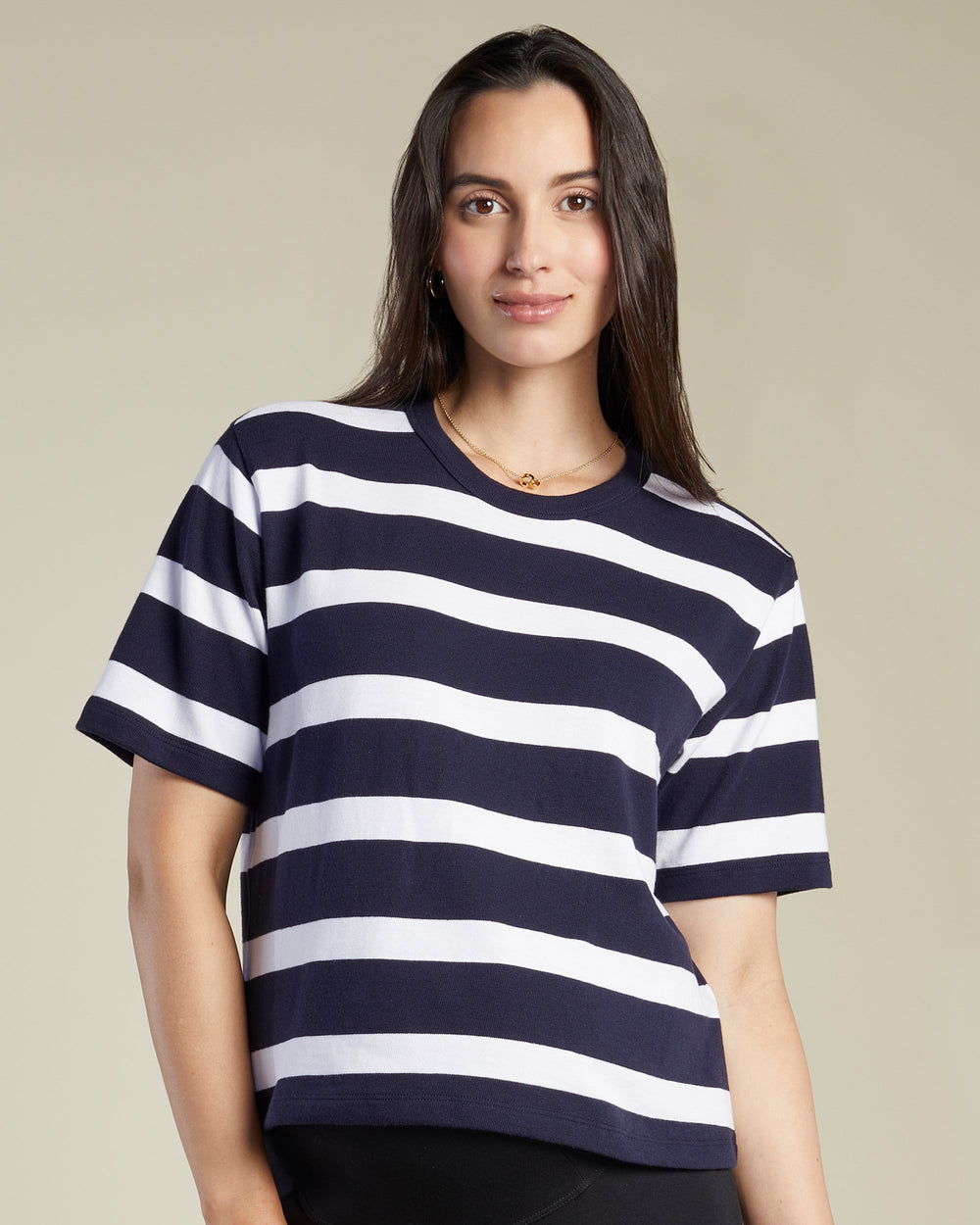 A Pea In the Pod Ease Short Sleeve Striped Top in white