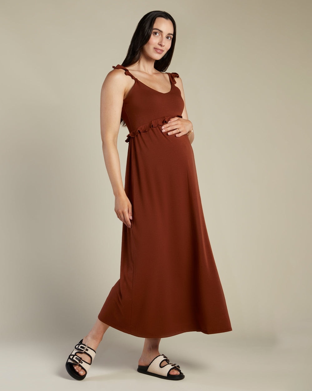 A Pea In the Pod Nest Flutter Sleeve Maxi Dress in red
