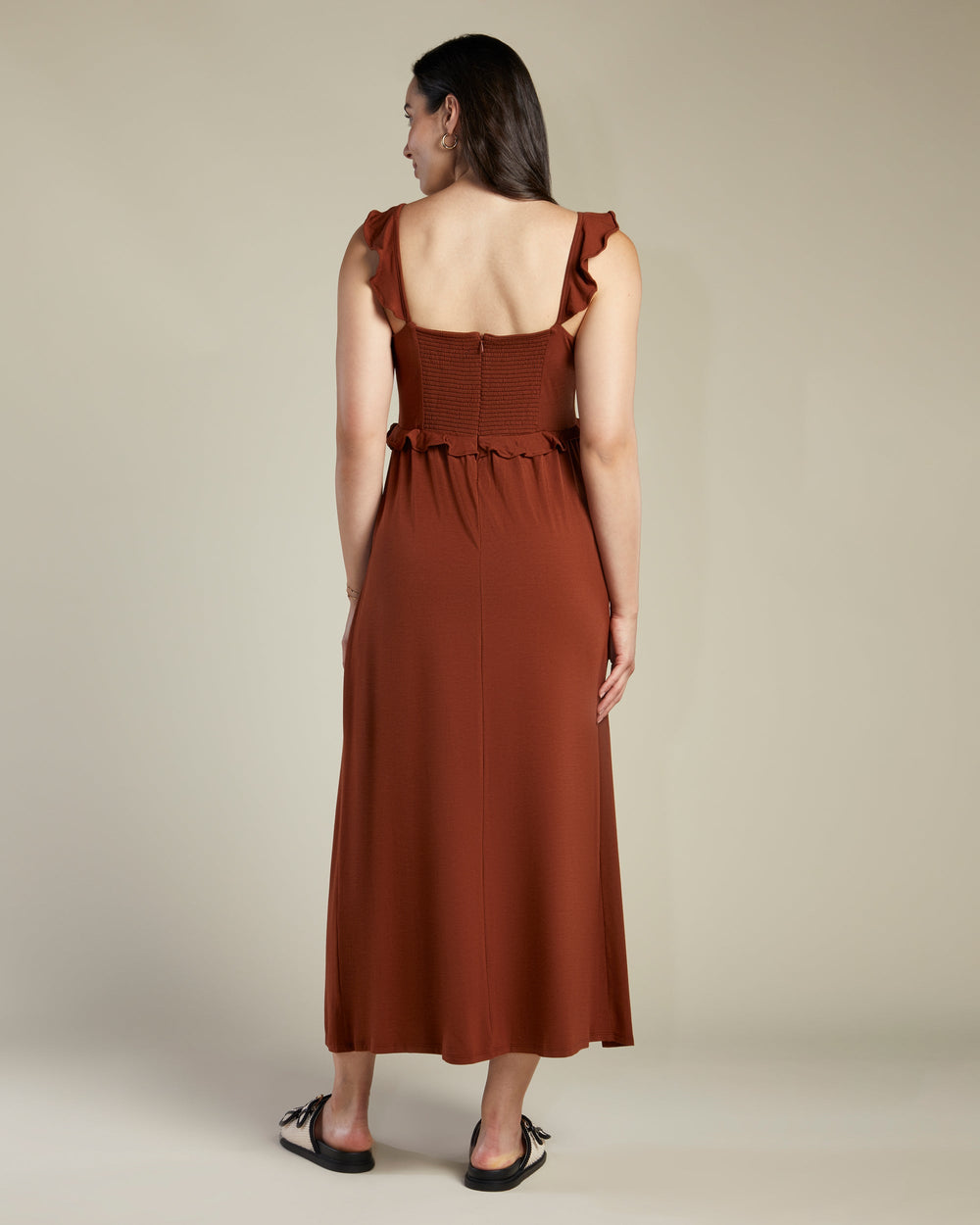 A Pea In the Pod Nest Flutter Sleeve Maxi Dress in red