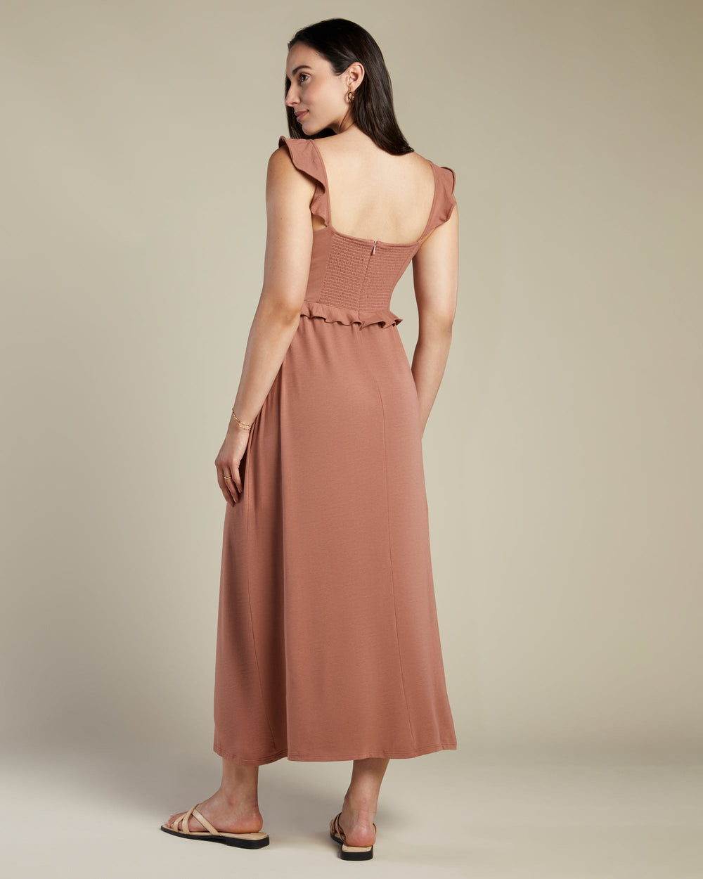 A Pea In the Pod Nest Flutter Sleeve Maxi Dress in brown