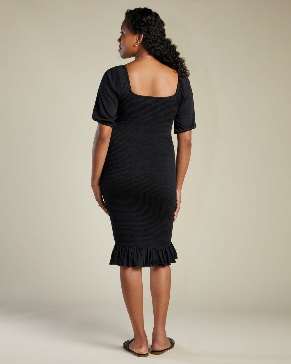 A Pea In the Pod Nest Smocked Midi Dress in black