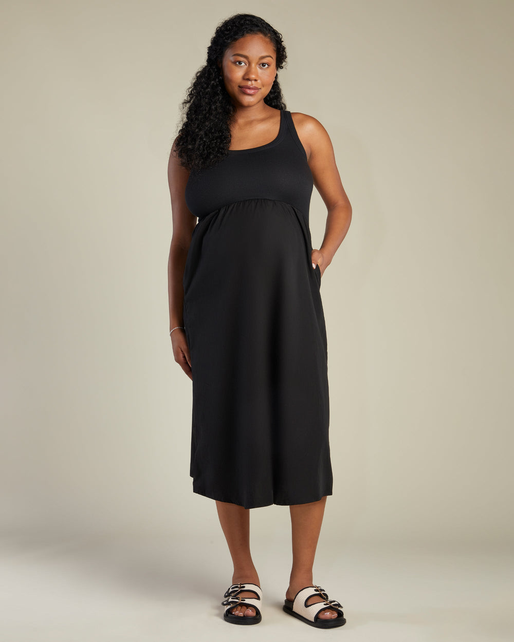 A Pea In the Pod Nurture Rib Tank Mixed Media Dress in black
