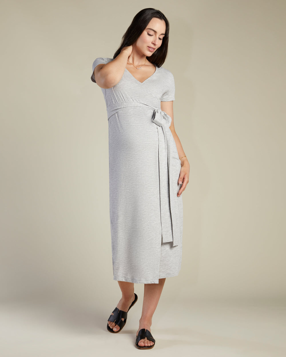 A Pea In the Pod Willow Short Sleeve Wrap Maxi Dress in blue