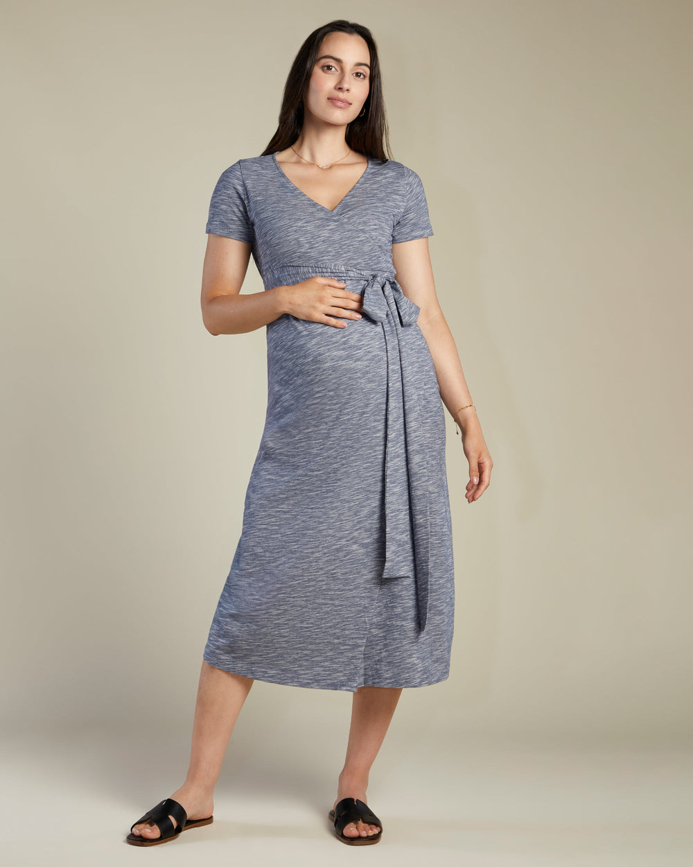 A Pea In the Pod Willow Short Sleeve Wrap Maxi Dress in blue