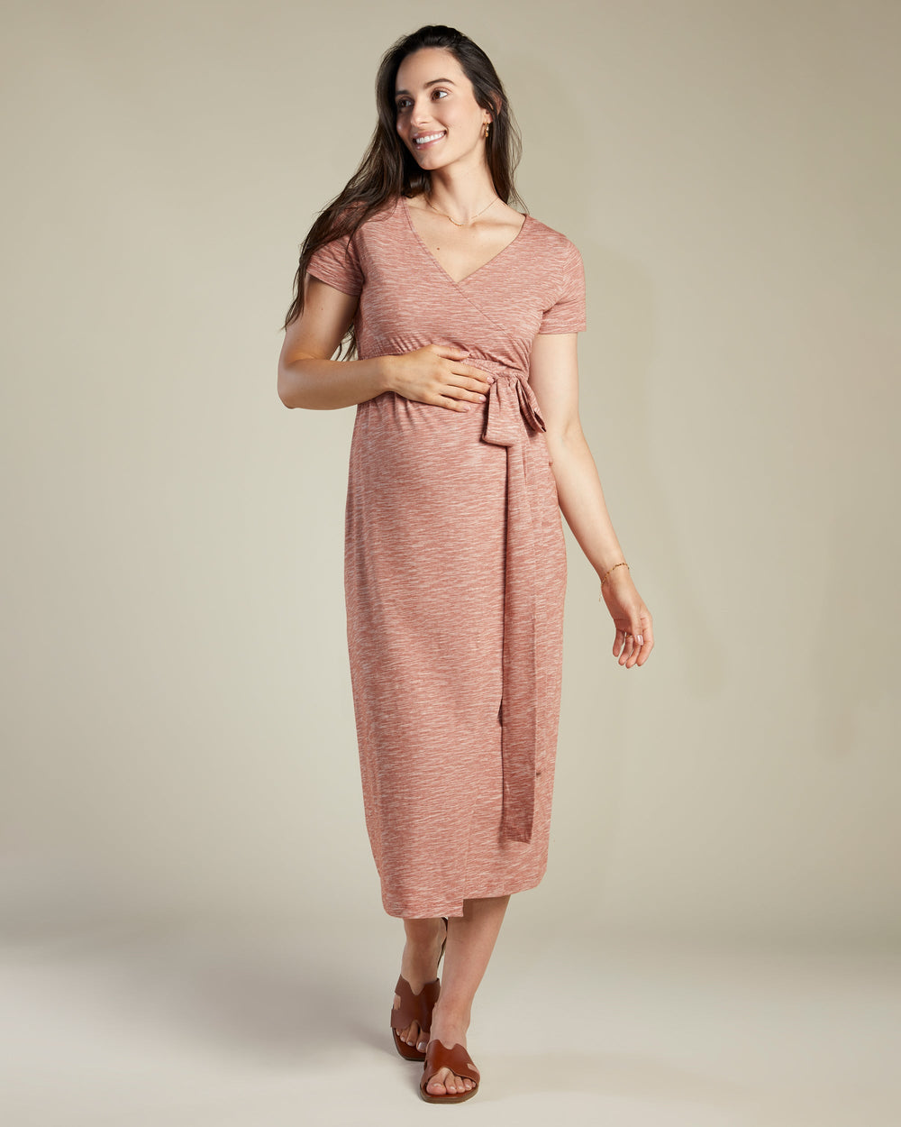 A Pea In the Pod Willow Short Sleeve Wrap Maxi Dress in gray