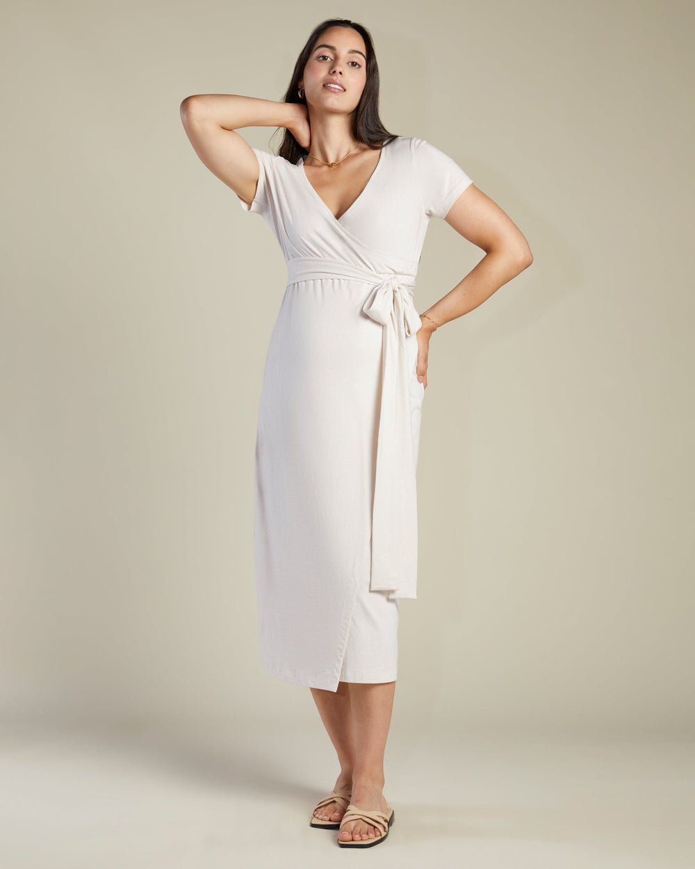 A Pea In the Pod Willow Short Sleeve Wrap Maxi Dress in red