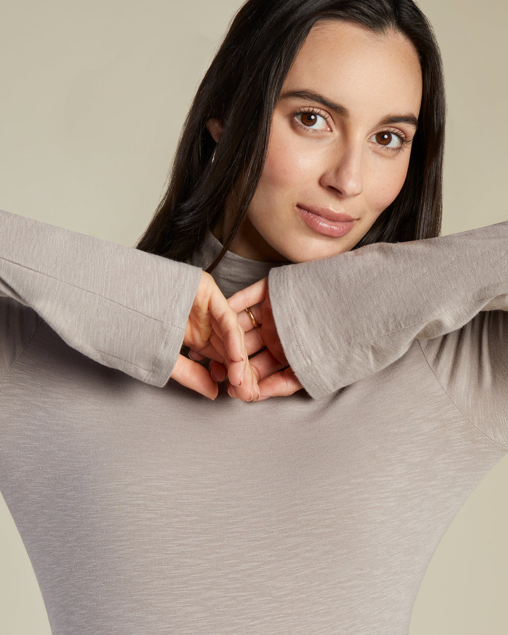 A Pea In the Pod Willow Long Sleeve Mockneck Dress in brown