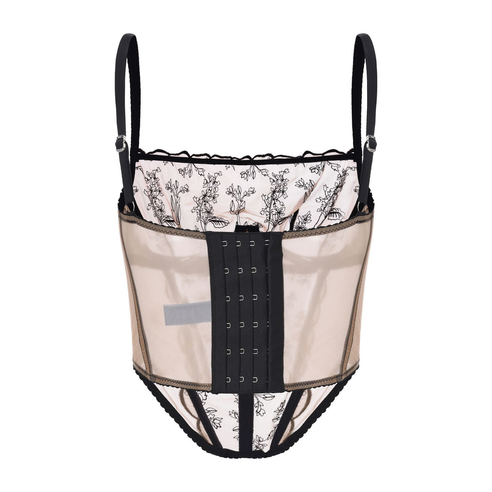 Kim High-Neck Embroidery Bustier on Jelly Fabric in beige | Amour d'Agnette