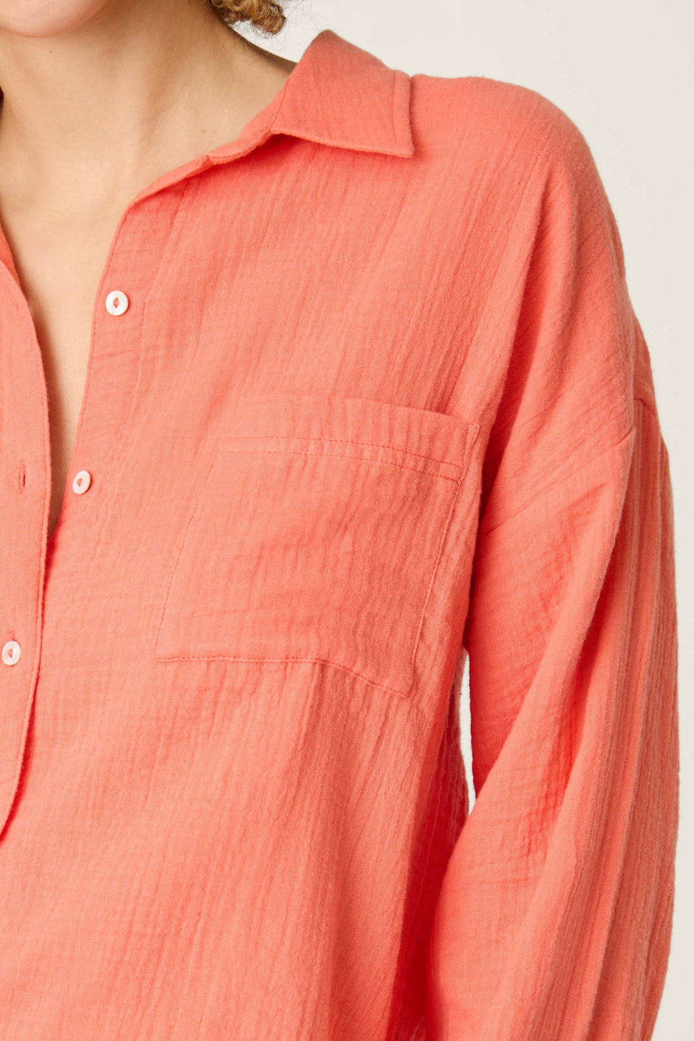 P.J. Salvage Sea You in Capri Hot Coral Long Sleeve Top in orange