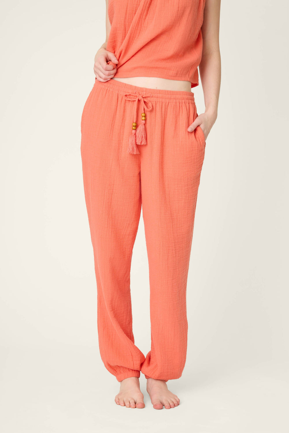 P.J. Salvage Sea You in Capri Hot Coral Pants in orange