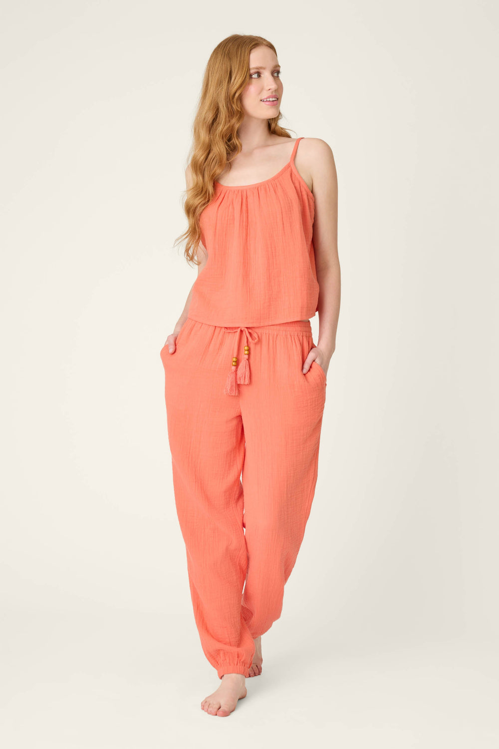 P.J. Salvage Sea You in Capri Hot Coral Pants in orange