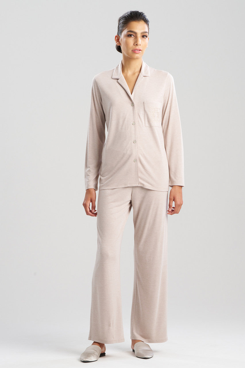 Shangri-La Embroidered TENCEL™ Notch PJ in beige | Natori