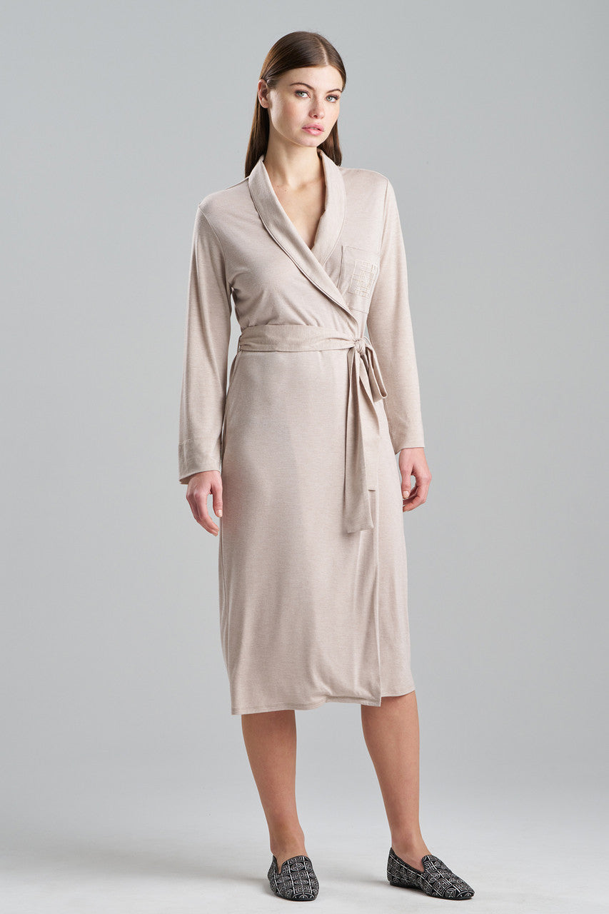 Shangri-La Embroidered TENCEL™ Robe in beige | Natori