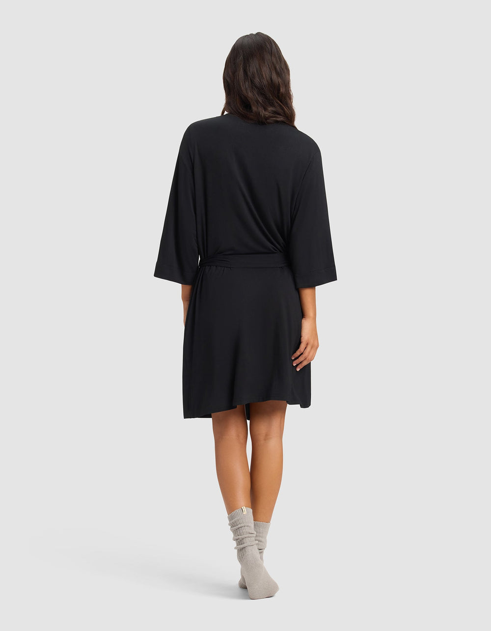 Women's Bamboo Stretch-Knit Kimono Robe in gray | Cozy Earth