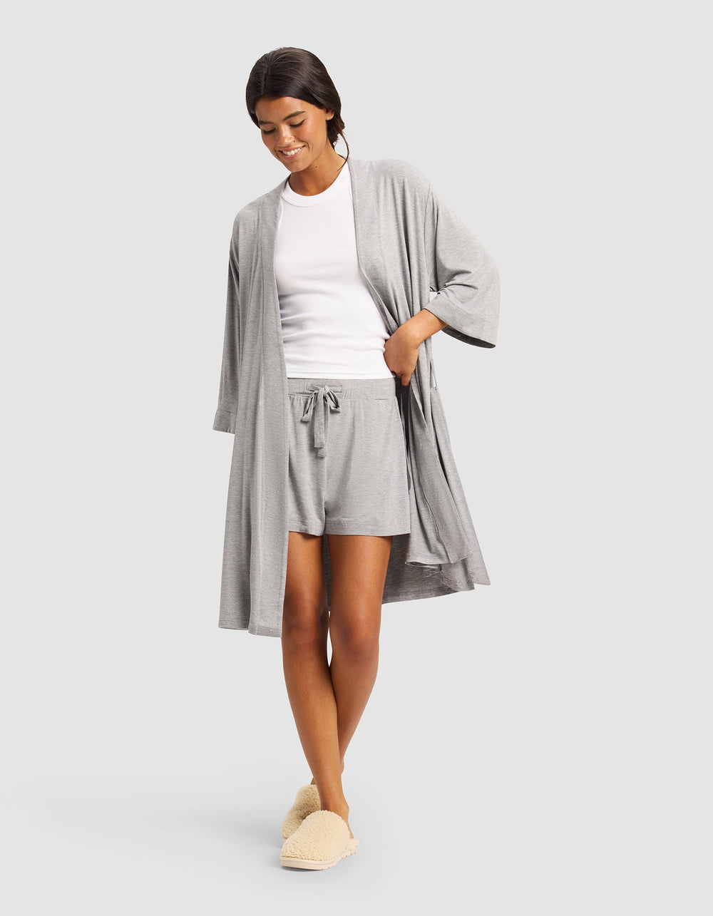 Women's Bamboo Stretch-Knit Kimono Robe in gray | Cozy Earth