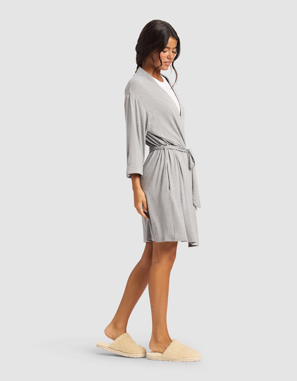 Women's Bamboo Stretch-Knit Kimono Robe in gray | Cozy Earth