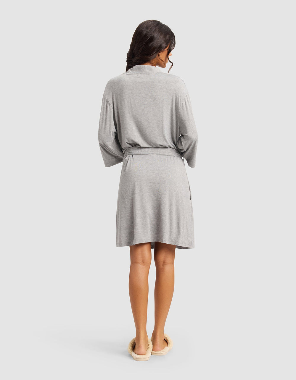 Women's Bamboo Stretch-Knit Kimono Robe in gray | Cozy Earth