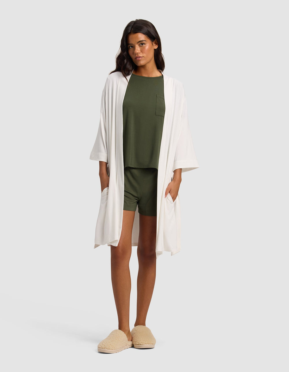 Women's Bamboo Stretch-Knit Kimono Robe in gray | Cozy Earth