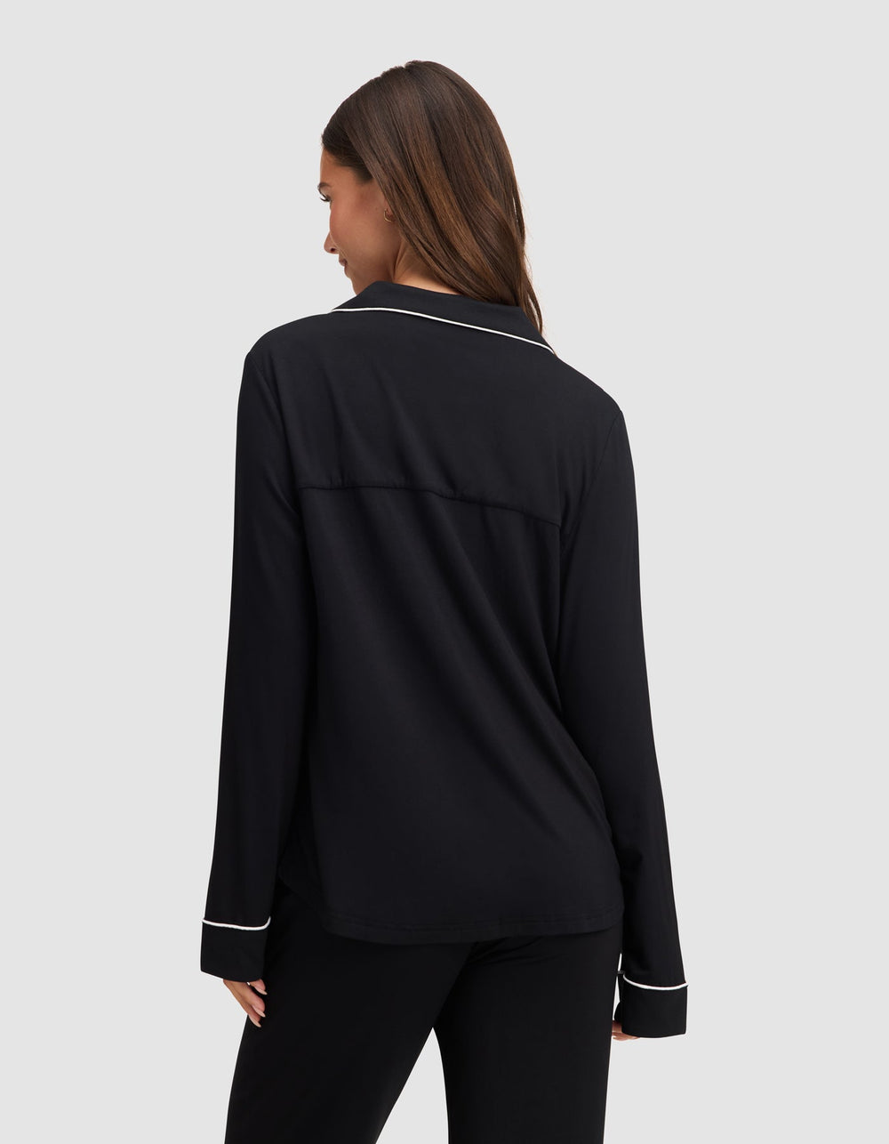 Women's Bamboo Stretch-Knit Long Sleeve Pajama Top - Tall in black | Cozy Earth