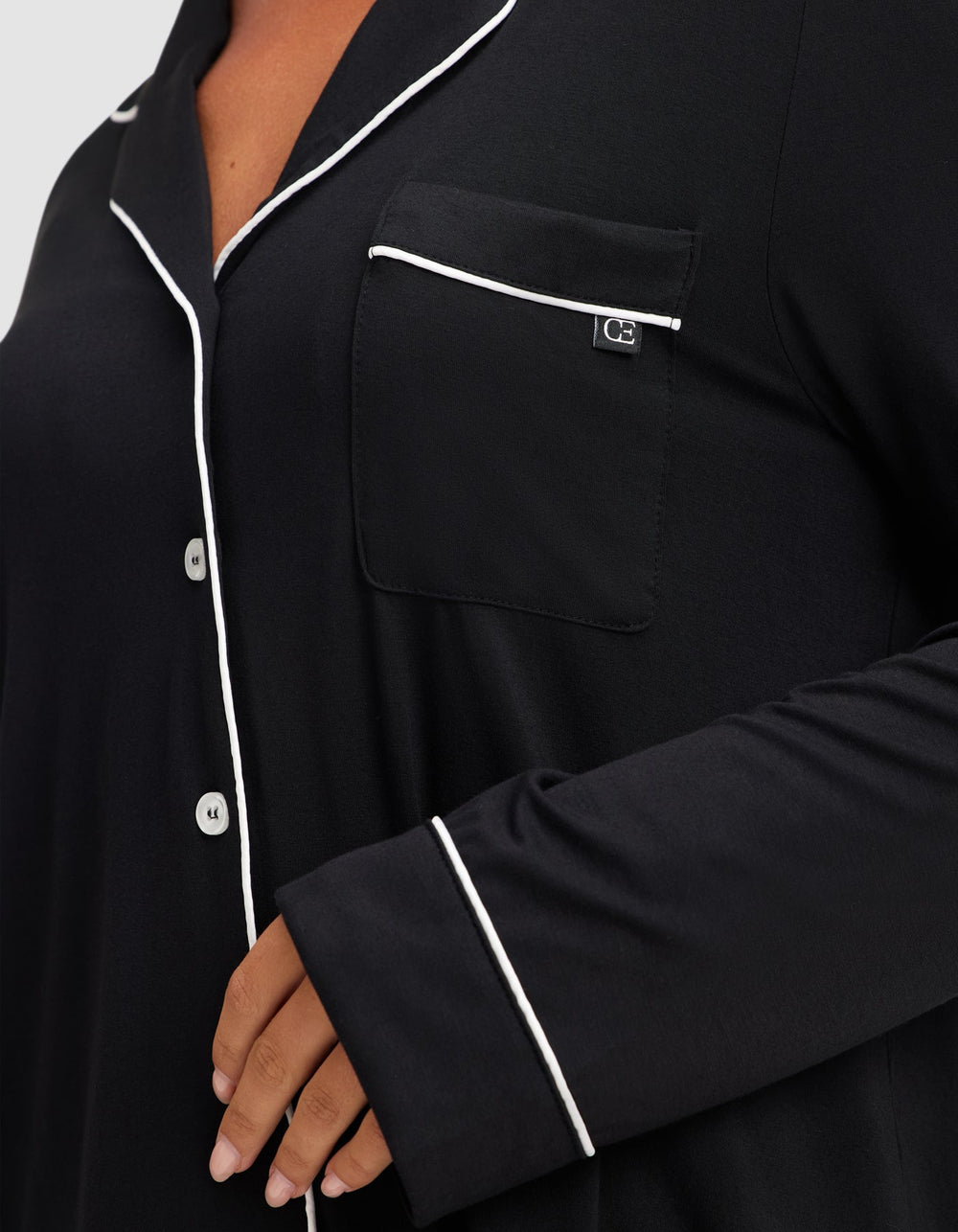 Women's Bamboo Stretch-Knit Long Sleeve Pajama Top - Tall in black | Cozy Earth