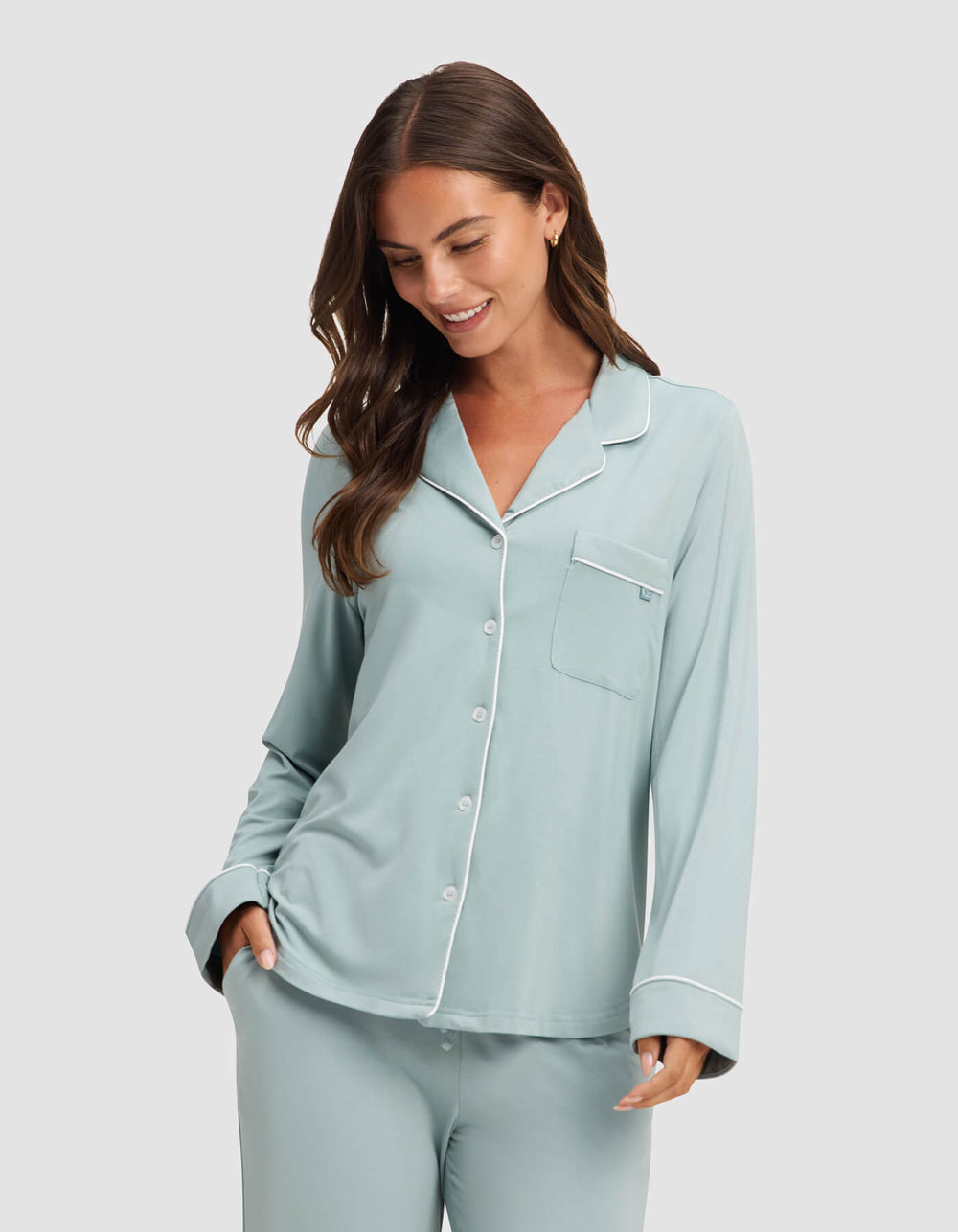 Women's Bamboo Stretch-Knit Long Sleeve Pajama Set (Collective) in blue | Cozy Earth