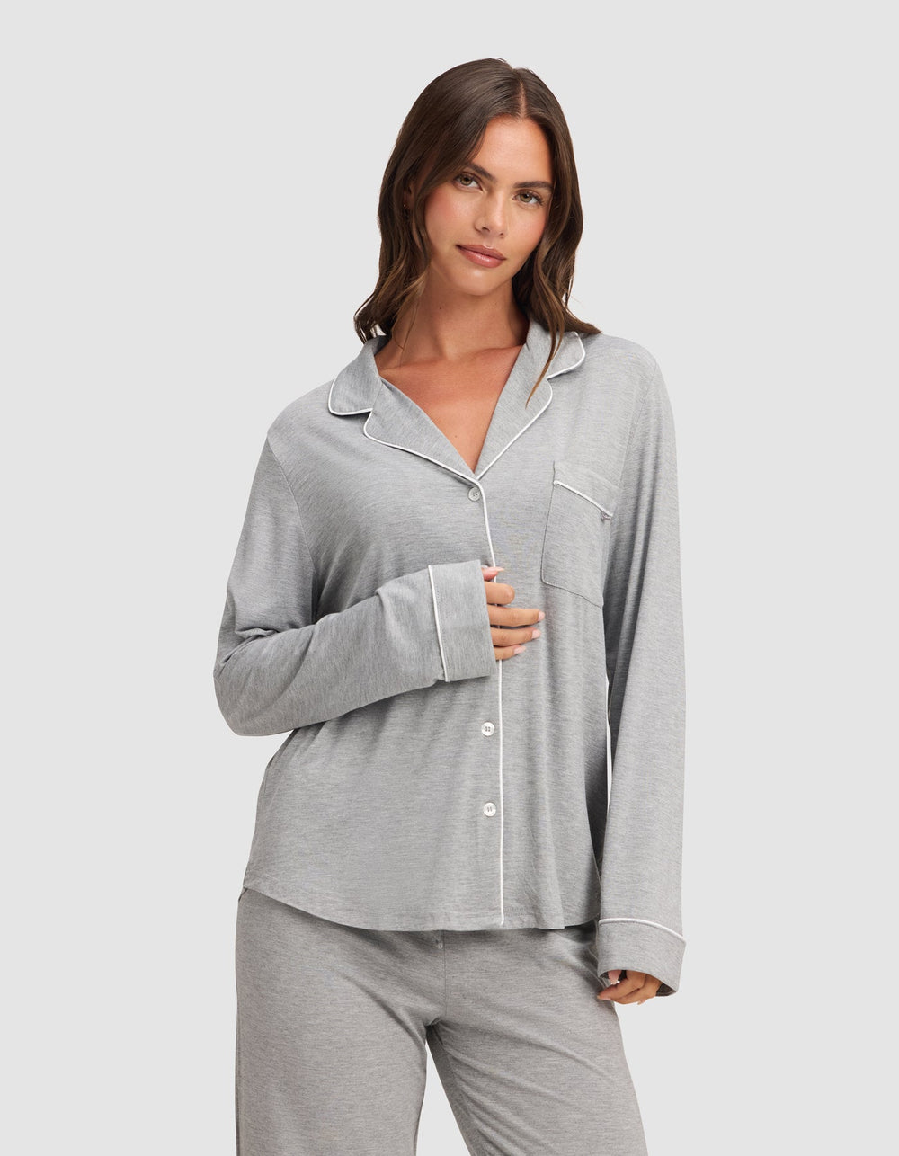 Women's Bamboo Stretch-Knit Long Sleeve Pajama Top - Tall in black | Cozy Earth
