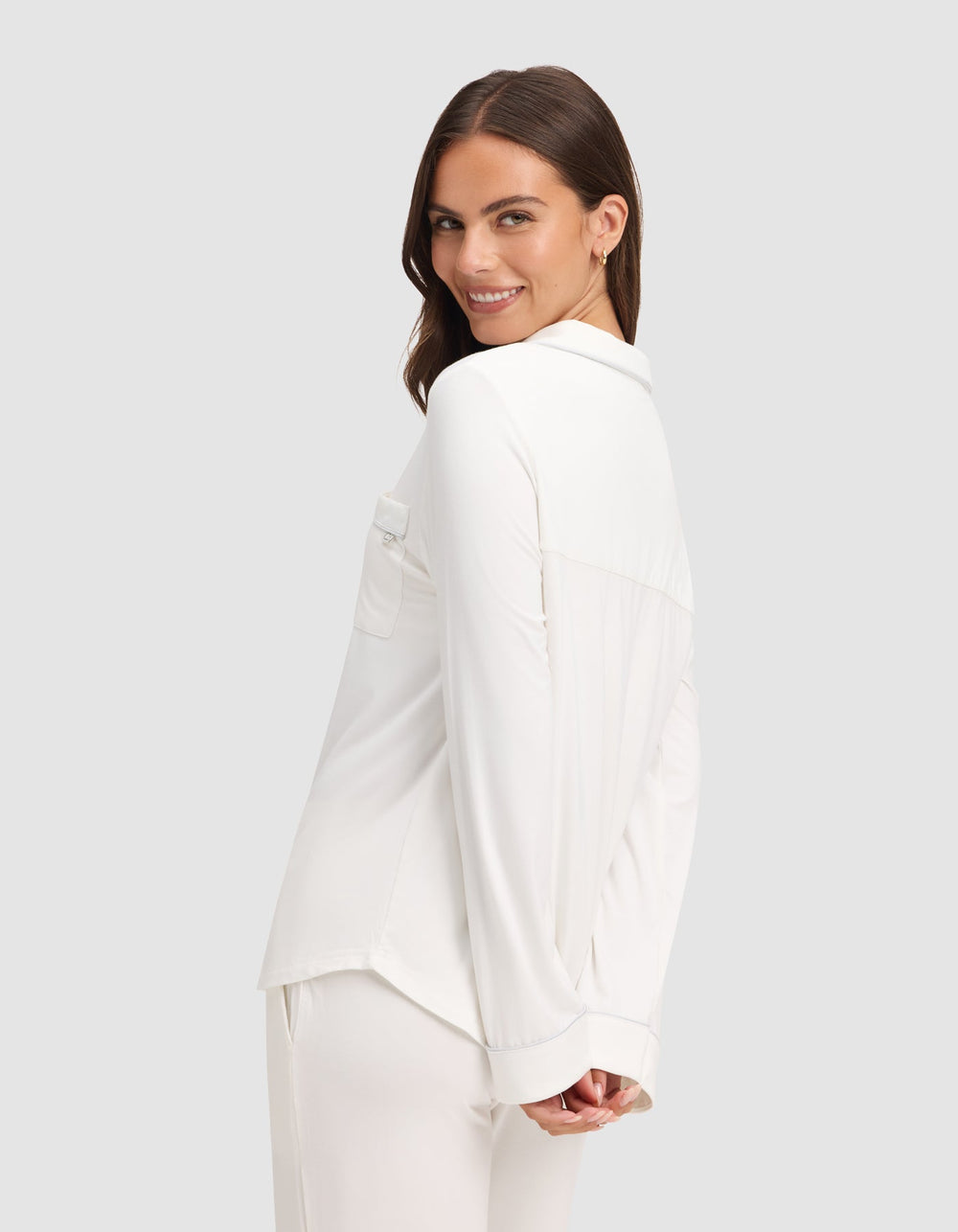Women's Bamboo Stretch-Knit Long Sleeve Pajama Top - Tall in black | Cozy Earth