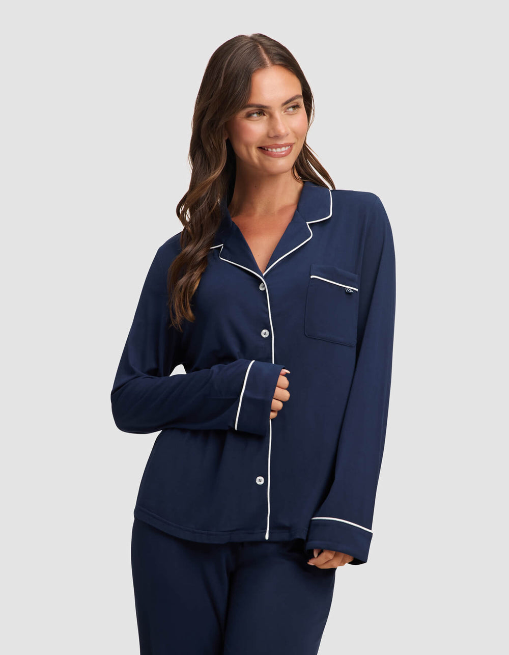 Women's Bamboo Stretch-Knit Long Sleeve Pajama Top - Petite in gray | Cozy Earth