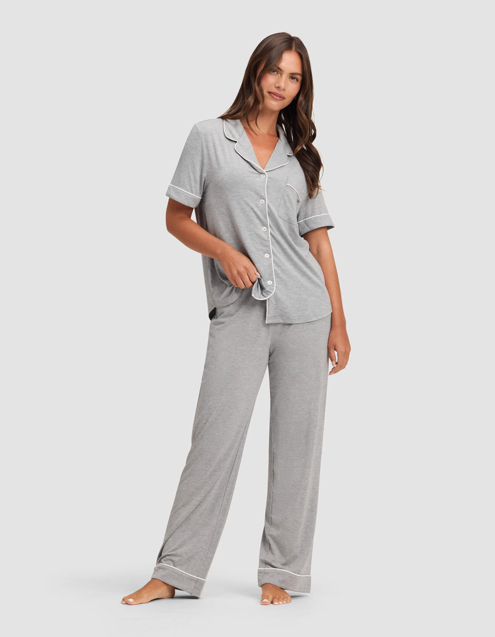 Women's Bamboo Stretch-Knit Pajama Pant - Petite in gray | Cozy Earth