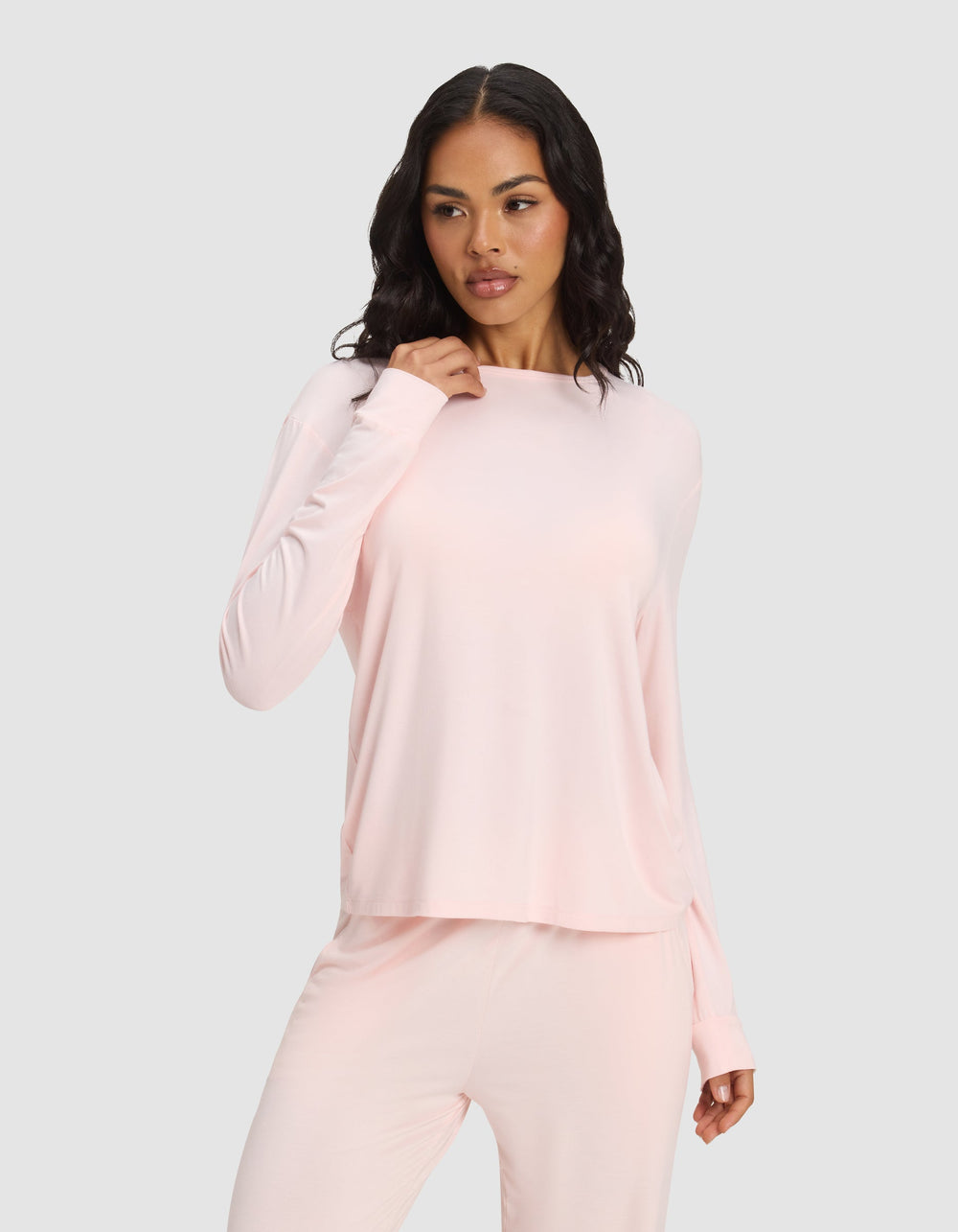 Women's Bamboo Stretch-Knit Long Sleeve Lounge Tee & Pant Set in blue | Cozy Earth