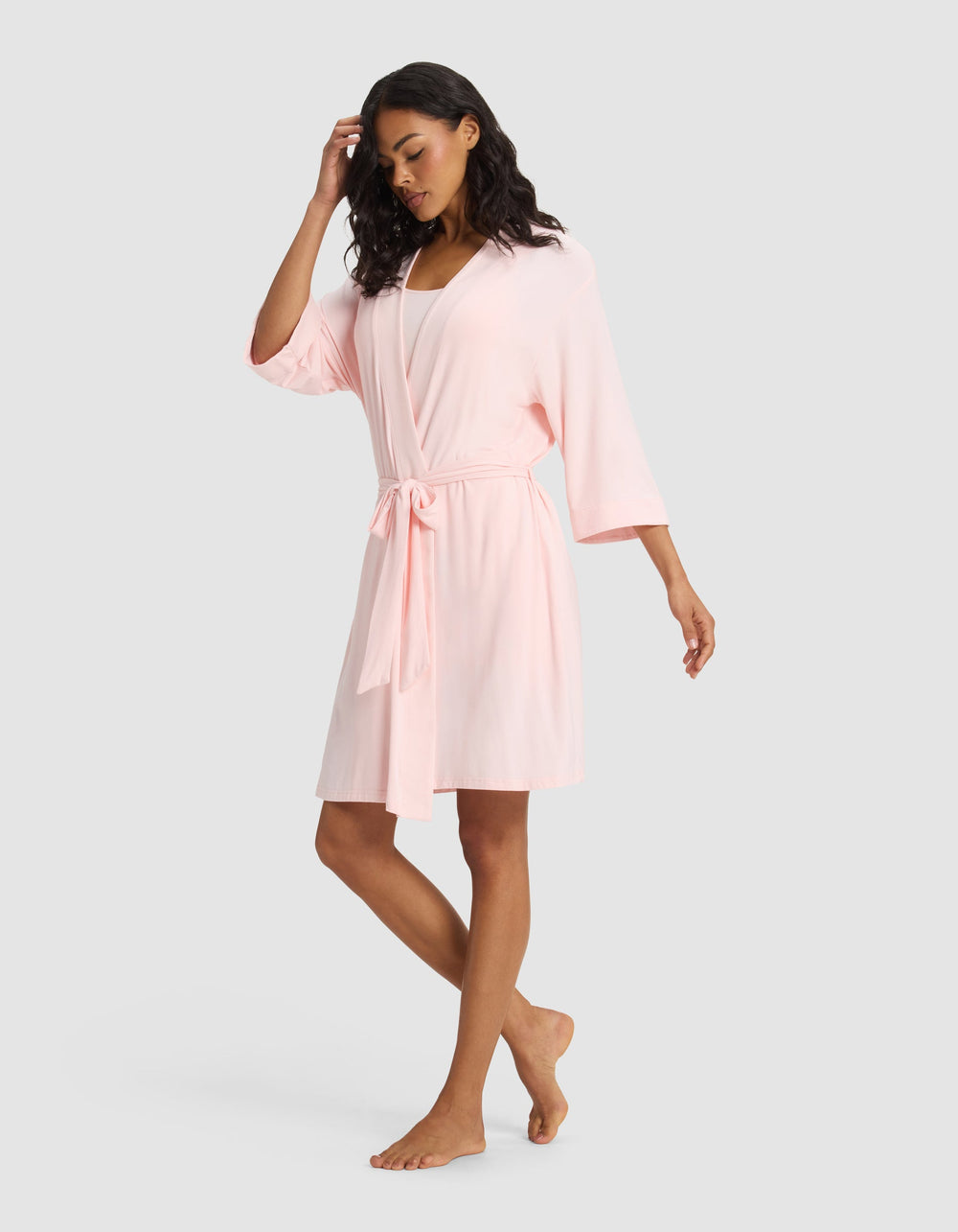 Women's Bamboo Stretch-Knit Kimono Robe in gray | Cozy Earth