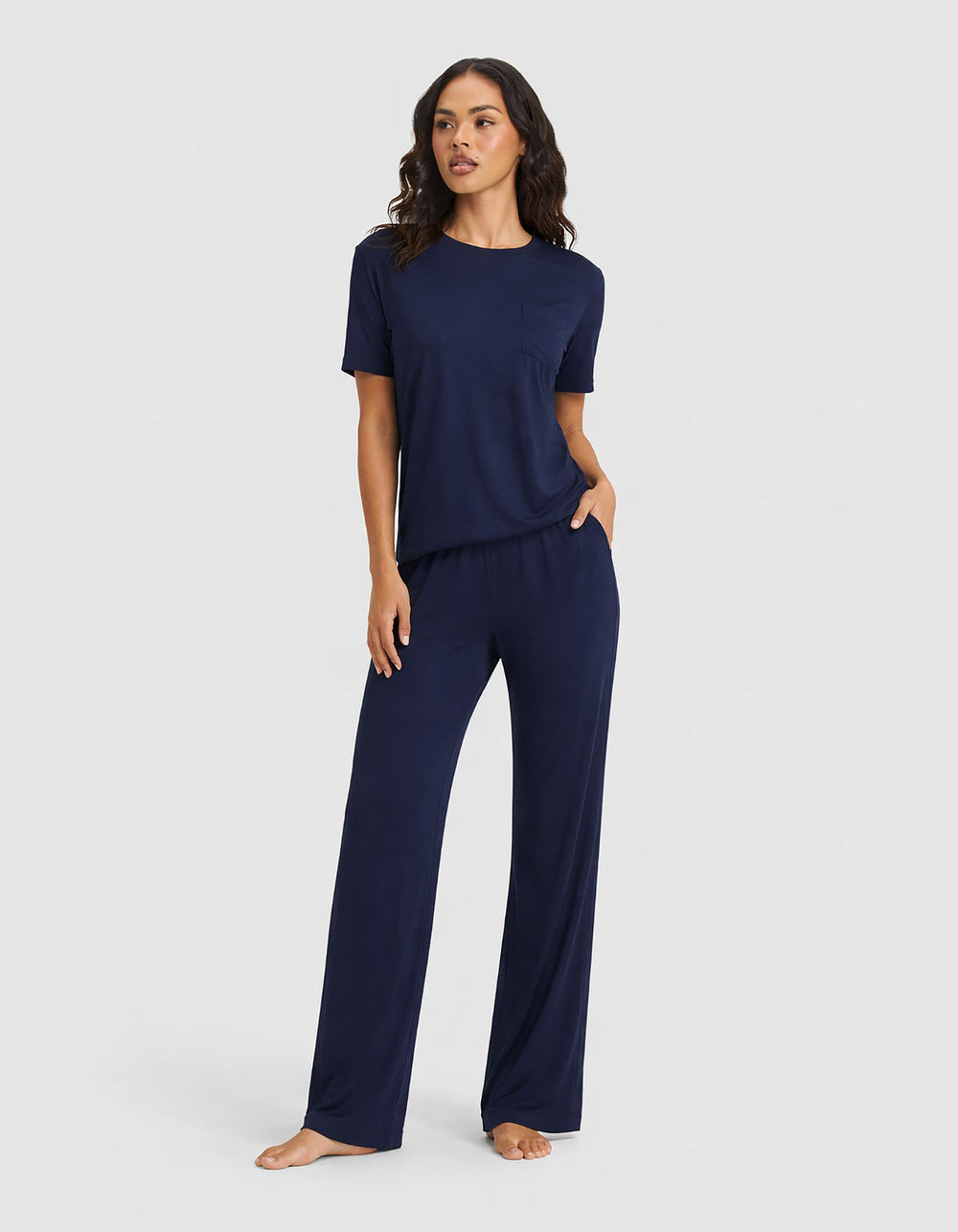 Women's Bamboo Stretch-Knit Lounge Tee & Pants Set in pink | Cozy Earth