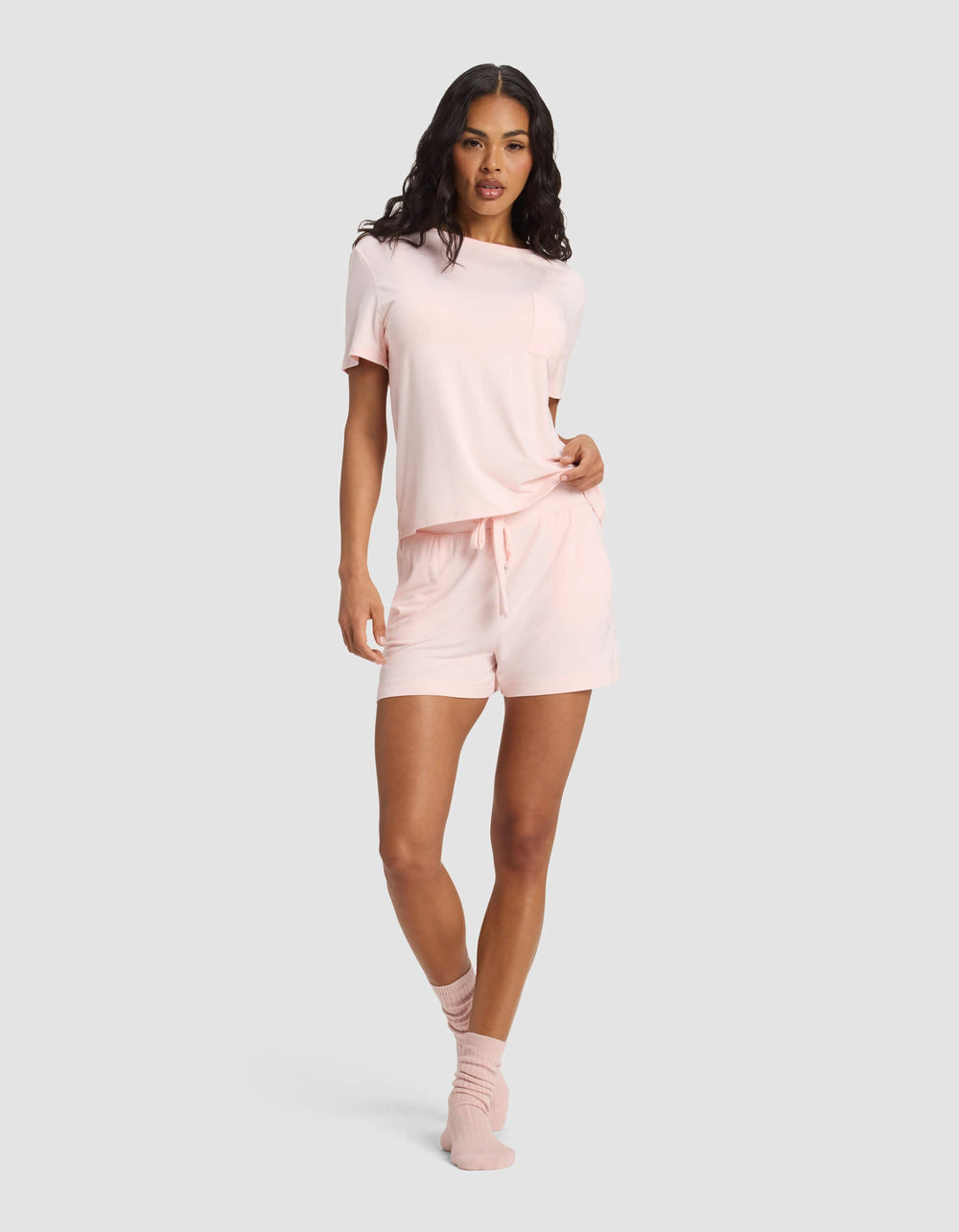 Women's Bamboo Stretch-Knit Lounge Tee & Shorts Set in black | Cozy Earth
