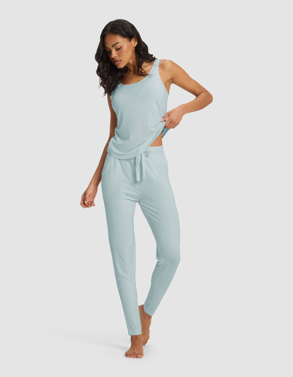 Women's Bamboo Stretch-Knit Tank & Tapered Pant Set in black | Cozy Earth