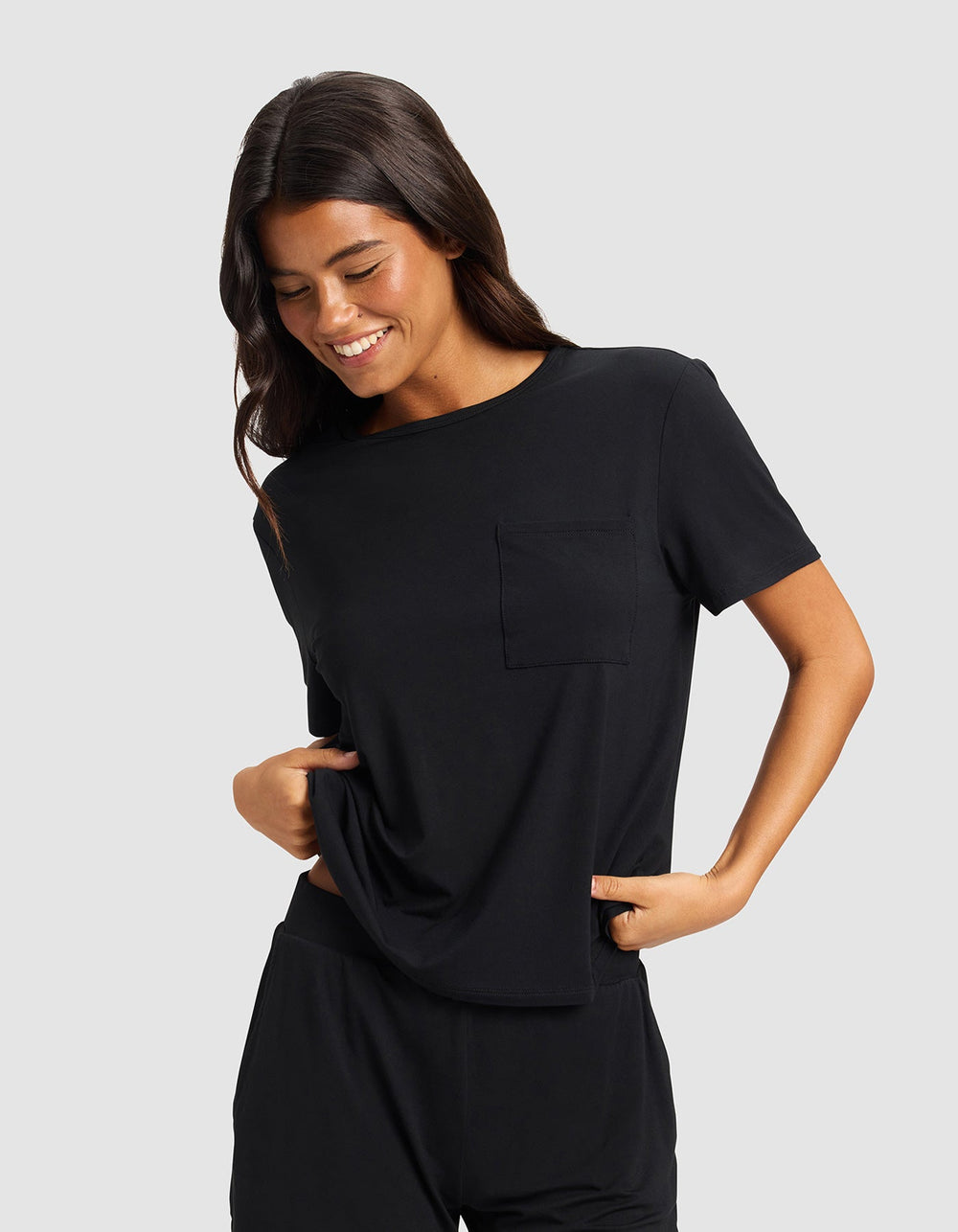 Women's Bamboo Stretch-Knit Lounge Tee & Pants Set in pink | Cozy Earth