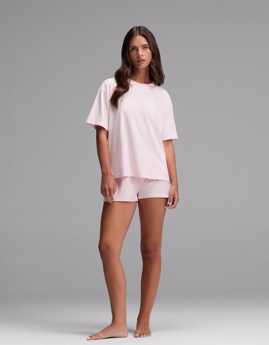 Women's First Layer Pajama Short Sleeve Tee & Boxer Short Set in beige | Cozy Earth