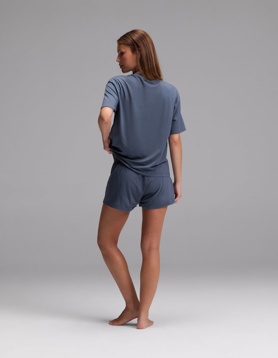 Women's First Layer Pajama Short Sleeve Tee & Boxer Short Set in beige | Cozy Earth