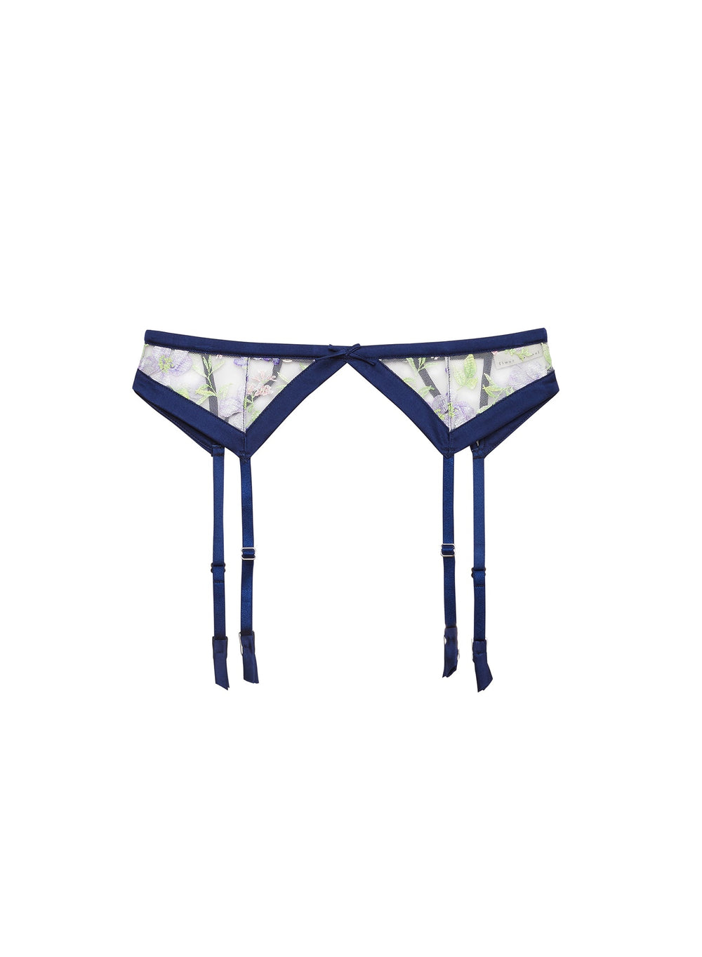 Fleur du Mal Elara Embroidery Garter Belt in blue