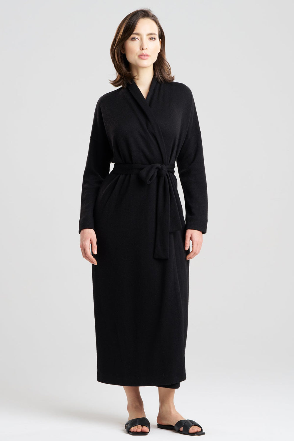 Himalaya Sweater Knit Robe in black | Natori