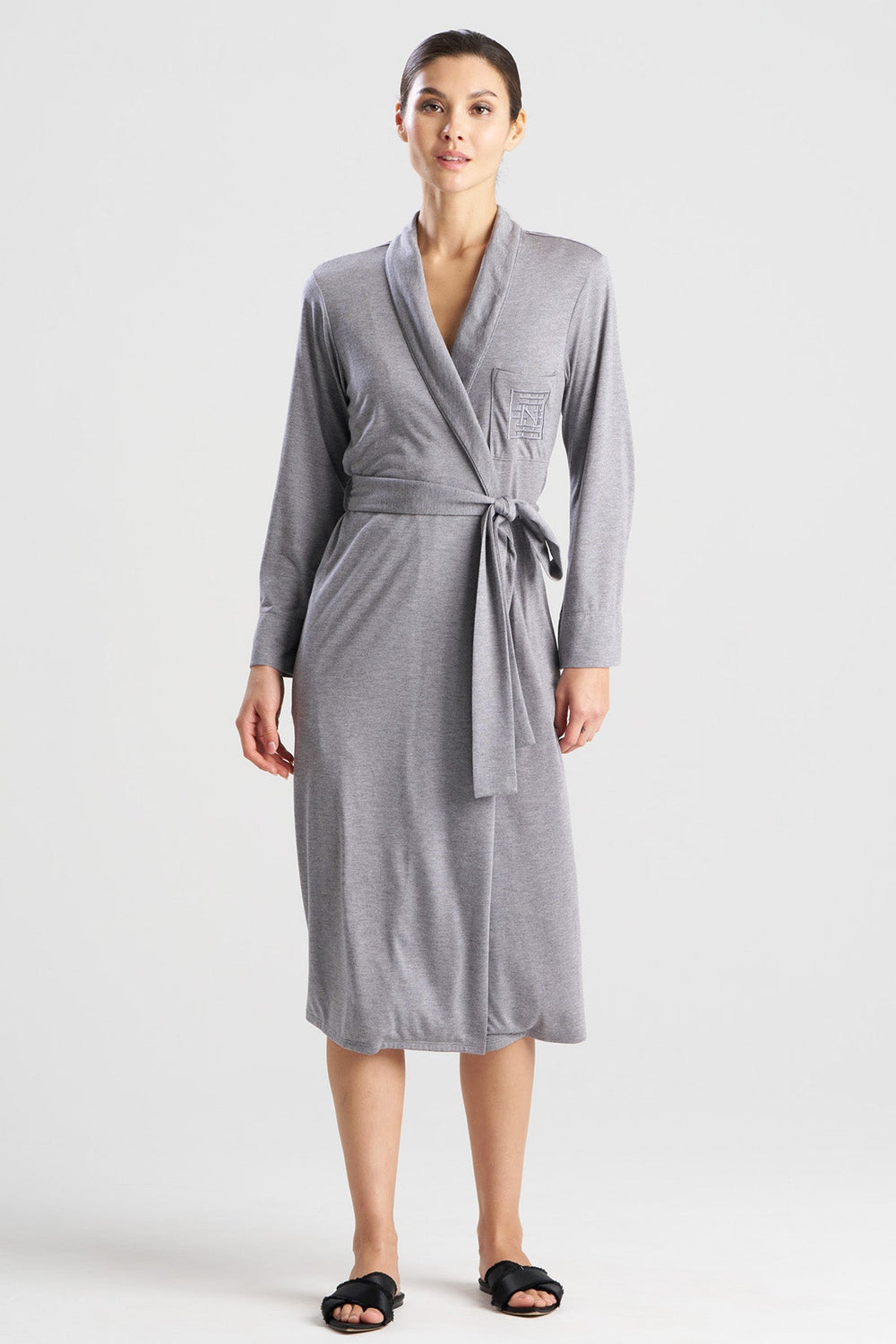 Shangri-La Embroidered TENCEL™ Robe in gray | Natori