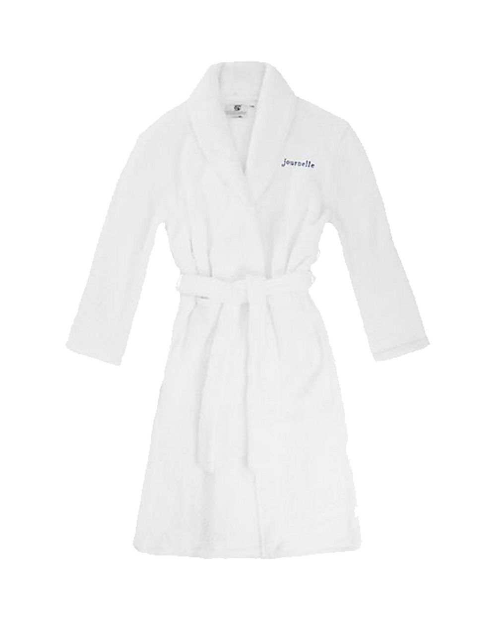 Kashwere Comforts Shawl Collared Robe with Journelle Logo in white