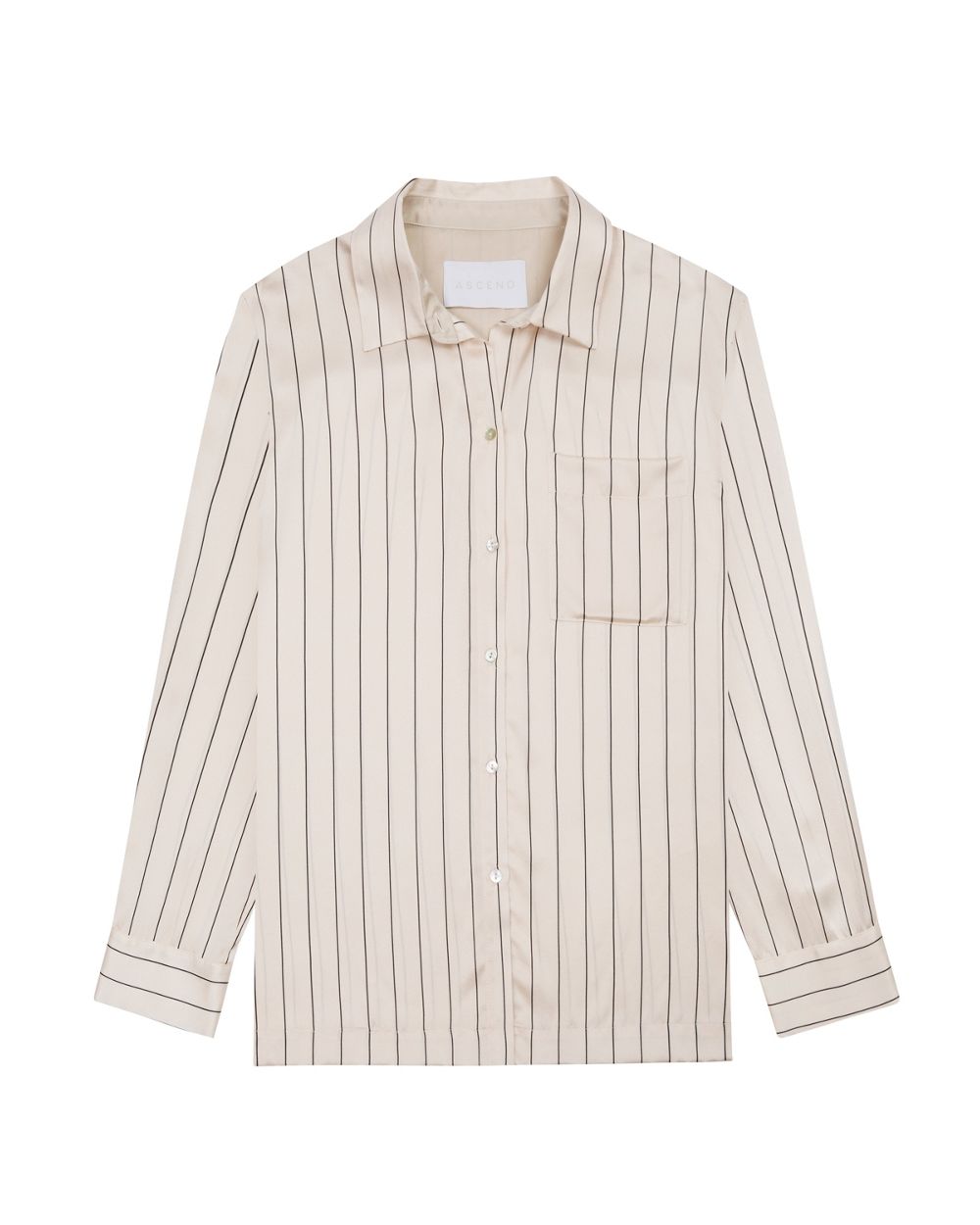 Asceno Sand Pinstripe Pyjama Top in beige