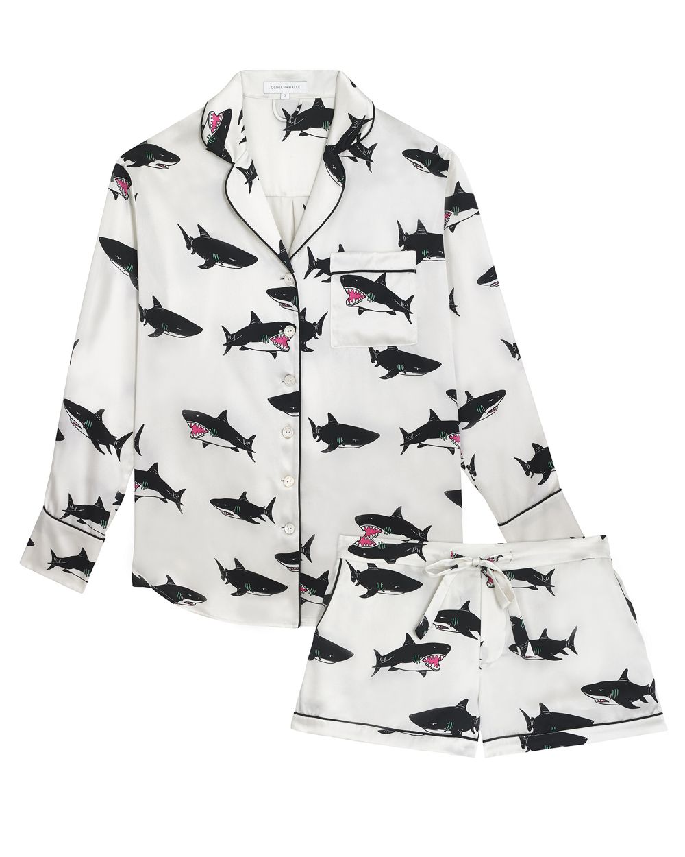 Olivia von Halle Alba Calvin Pajama Set in white